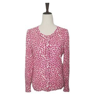 Foxcroft Pink Heart Button Down Lightweight Cardigan Size S